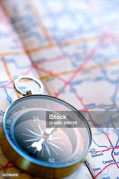 Compass Map Route Compass On Road Map Stock Photo - Download Image Now - Road Map ...
