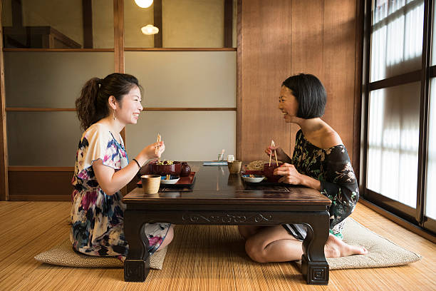 Japanese women at table in traditional restaurant