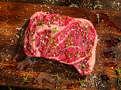 Raw Rib Eye Steak with Fresh Herbs