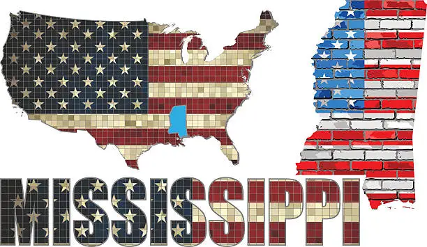 Vector illustration of USA state of Mississippi on a brick wall