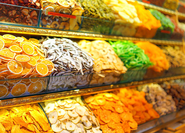 istock Vibrant colorful various dried fruits on turkish bazaar. 542188008