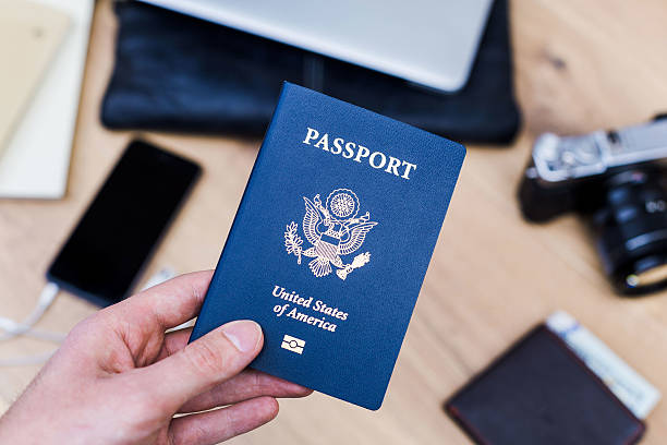 istock Hand holding american passport 542193768