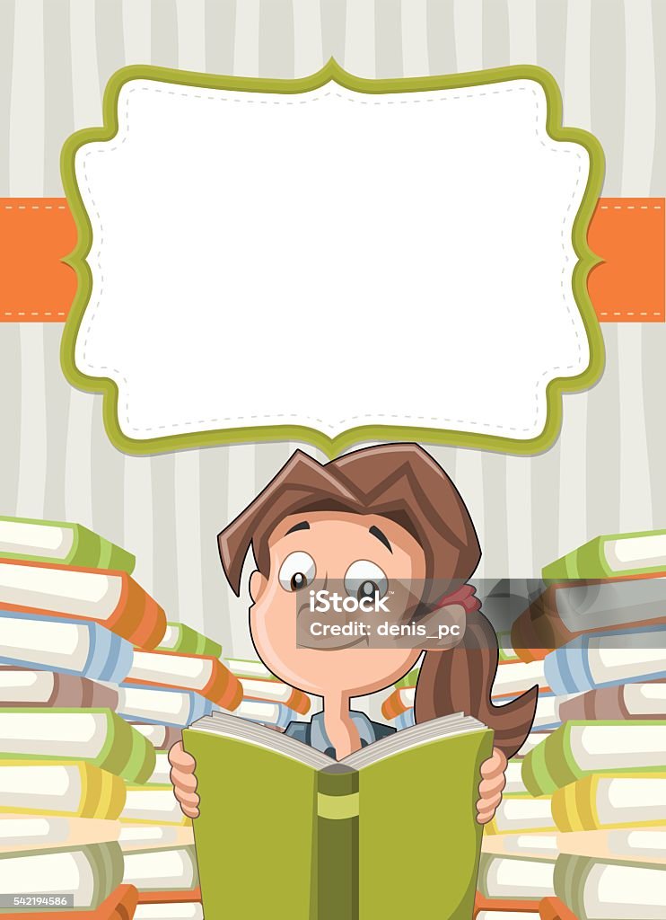 Card With Cartoon Girl Reading Books Stock Illustration - Download Image  Now - Backgrounds, Book, Child - iStock