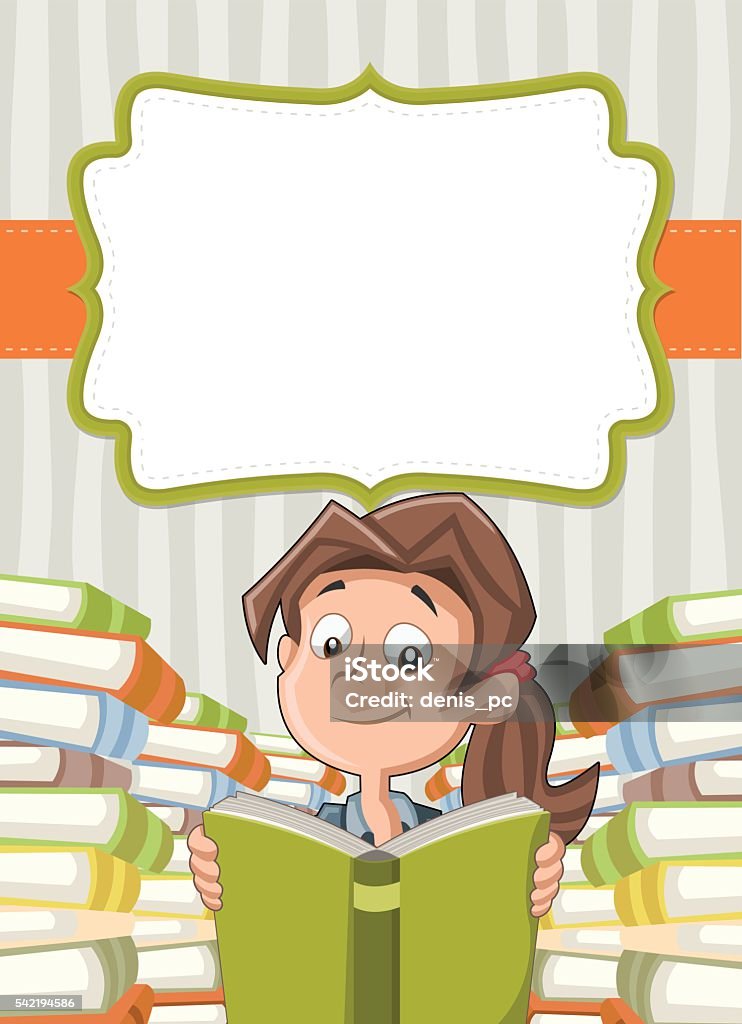 Card With Cartoon Girl Reading Books Stock Illustration - Download Image Now - Backgrounds, Book, Child - iStock Card With Cartoon Girl Reading Books Stock Illustration - Download Image Now - Backgrounds, Book, Child - iStock