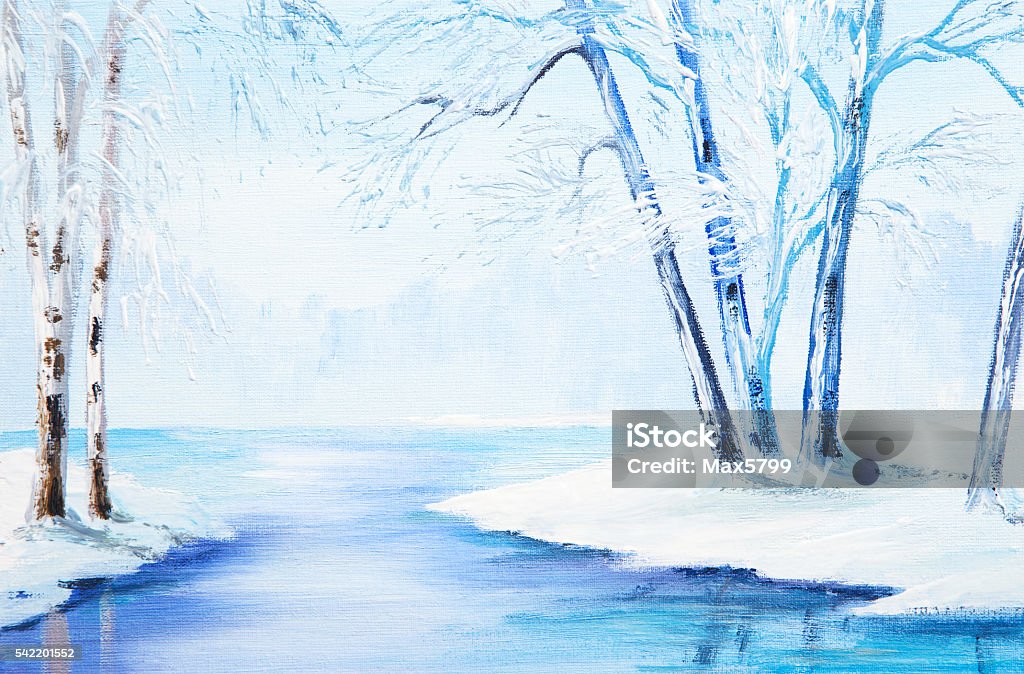 oil painting - winter landscape, colorful watercolor Snow stock illustration