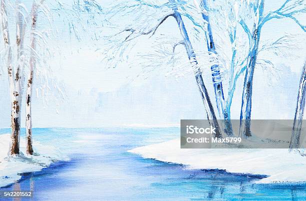 Oil Painting Winter Landscape Colorful Watercolor Stock Illustration - Download Image Now