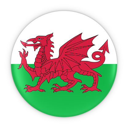 Welsh Flag Button - Flag of Wales Badge 3D Illustration