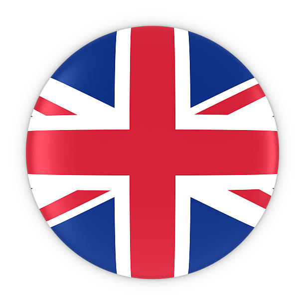 british flag button - flag of the uk badge - geometric shape famous place europe three dimensional shape imagens e fotografias de stock