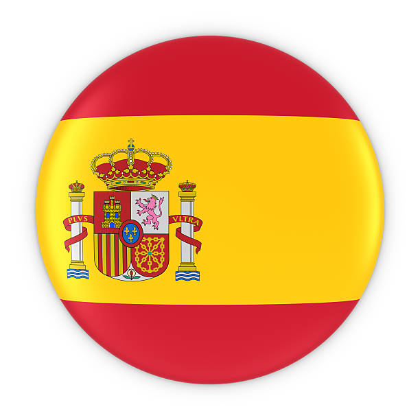 bouton drapeau espagnol - drapeau de l’espagne badge illustration 3d - spain flag spanish flag national flag photos et images de collection