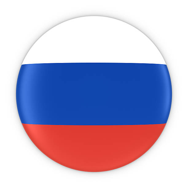 Russian Flag Button - Flag of Russia Badge 3D Illustration stock photo