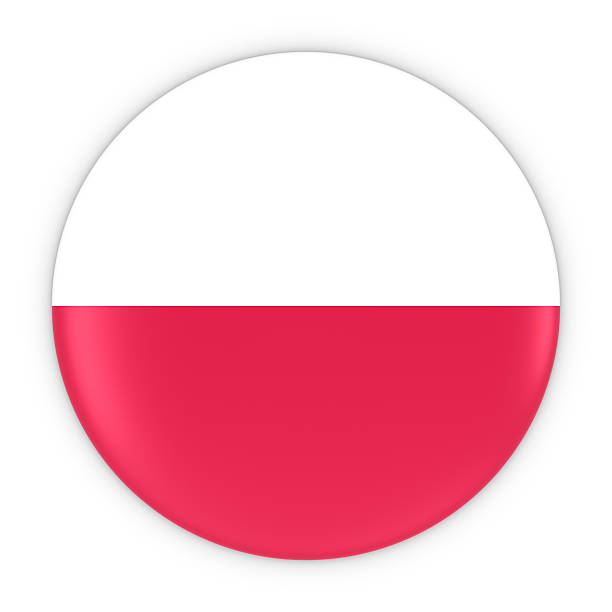 кнопка польского флага - флаг польши значок 3d иллюстрация - polish flag стоковые фото и изображения
