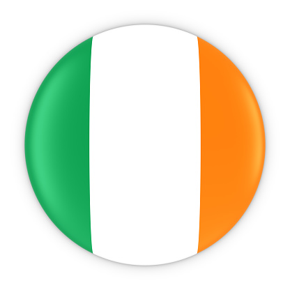 Irish Flag Button - Flag of Ireland Badge 3D Illustration