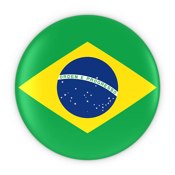 кнопка бразильского флага - флаг бразилии значок 3d иллюстрация - brazilian flag brazil flag three dimensional shape стоковые фото и изображения