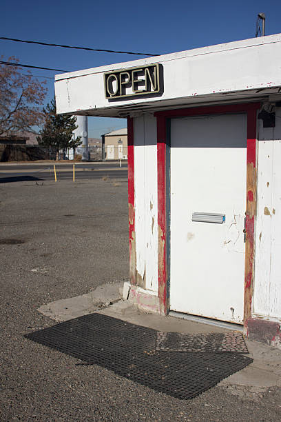 istock Door for a business with open neon sign 542203166