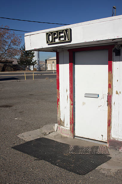 istock Door for a business with open neon sign 542203200