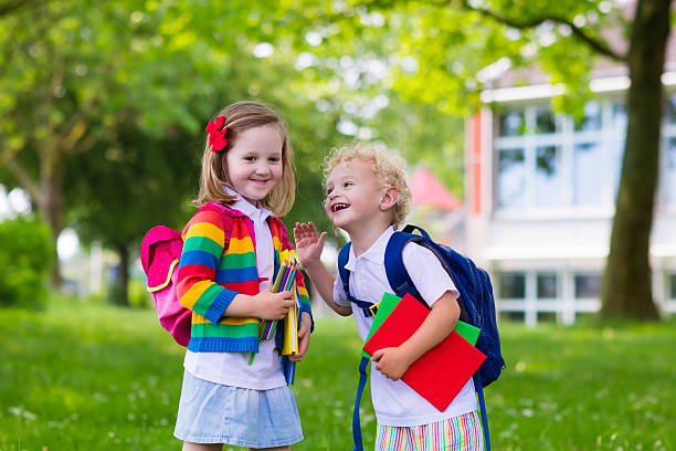 istock Little kids on first school day 542205026