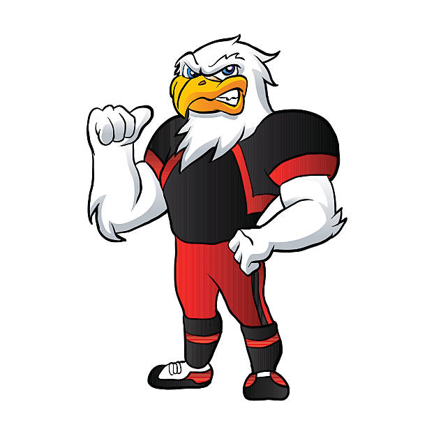 ilustraciones, imágenes clip art, dibujos animados e iconos de stock de historieta hawk. jugador de fútbol. - falcon