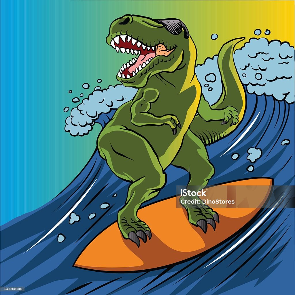 Cartoon illustration of a dinosaur surfing. Cartoon illustration of a dinosaur surfing.Vector illustration. Dinosaur stock vector