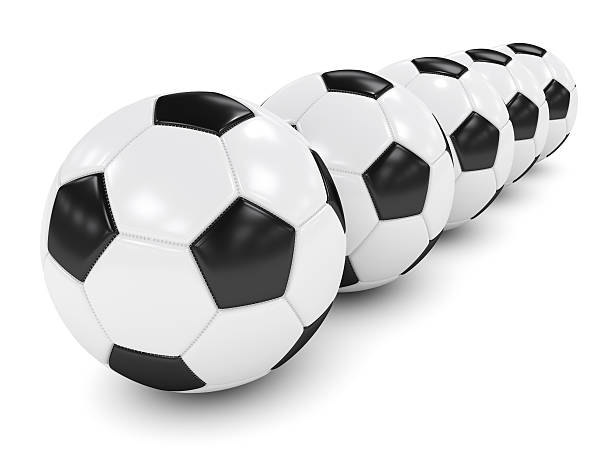 istock 3d rendered row of soccer balls isolated over white 542215098