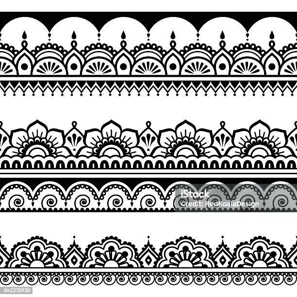 Indian Seamless Pattern Design Elements Mehndi Tattoo Style Stock Illustration - Download Image Now