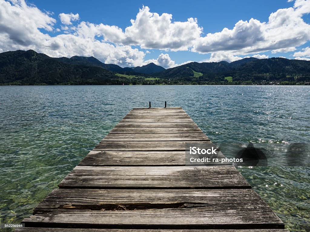 Lake Tegernsee Jetty at Lake Tegernsee in Bavaria, Germany. View on Bad Wiessee Lake Tegernsee Stock Photo