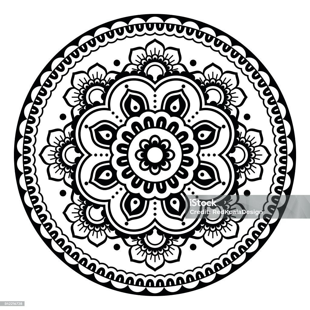 Indian, Mehndi Henna floral tattoo round pattern Vector ornament in circle - orient traditional style on white Arabic Style stock vector