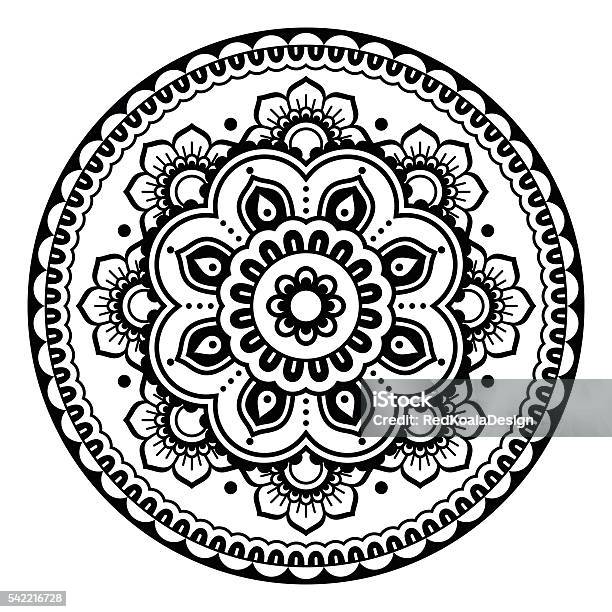 Indian Mehndi Henna Floral Tattoo Round Pattern Stock Illustration - Download Image Now - Arabic Style, Circle, Culture of India