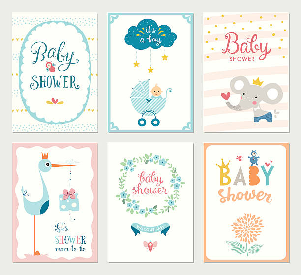 przyjęcie przed narodzinami dziecka zestaw kart - baby shower stock illustrations