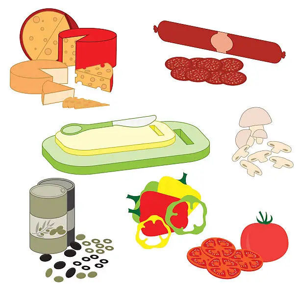 Vector illustration of Colorful illustration: set of sliced products on a white background