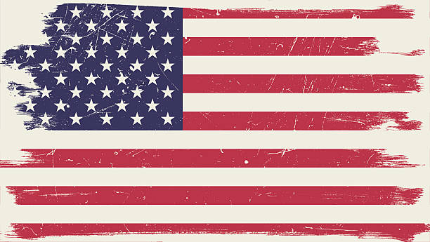 American flag with grunge frame vector art illustration