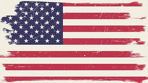 Vector illustration of American flag with grunge frame