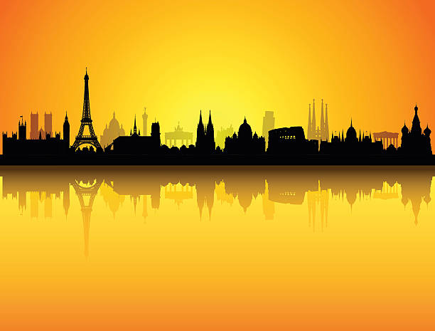 detaillierte europa skyline (gebäude sind vollständig und beweglichen) - london england skyline big ben orange stock-grafiken, -clipart, -cartoons und -symbole