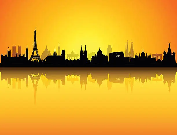 Vector illustration of Detailed Europe Skyline (Buildings Are Complete and Moveable)