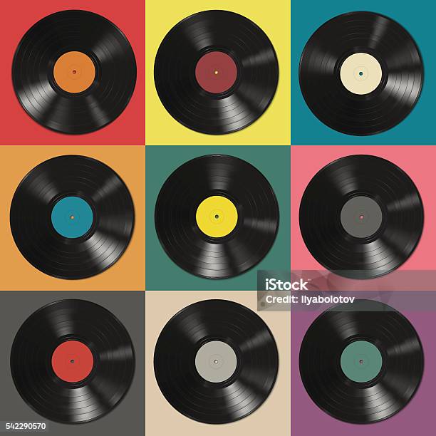 Vinyl Records Stock Illustration - Download Image Now - Record - Analog Audio, Plastic, Retro Style