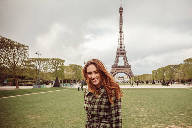 Happy girl sightseeing in Paris