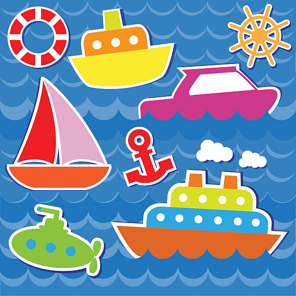 Marine transport stickers  Vector set sail boat clipart pictures stock illustrations