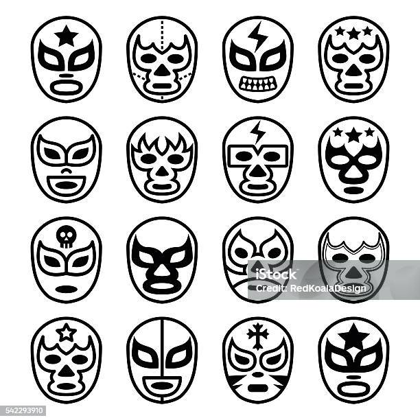 Lucha Libre Mexican Wrestling Masks Line Black Icons Stock Illustration - Download Image Now