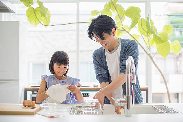 Father and daughter to the dishwashing