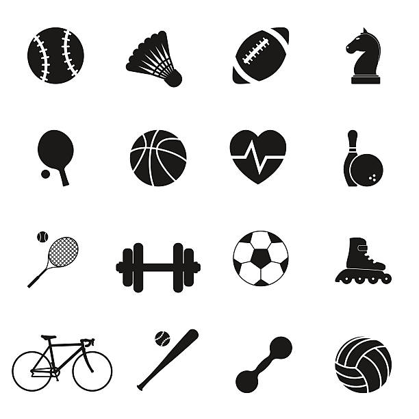 Set black icons sports Set black icons sports. Vector illustration evolution volleyball stock illustrations