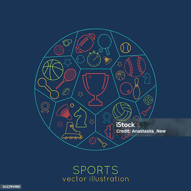 Icons Sports Line Stock Illustration - Download Image Now - Badge, Badminton - Sport, Basketball - Ball