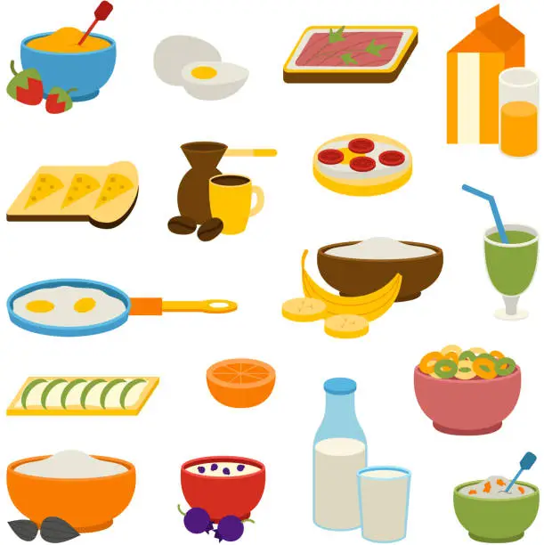 Vector illustration of Healthy breakfast vector set.