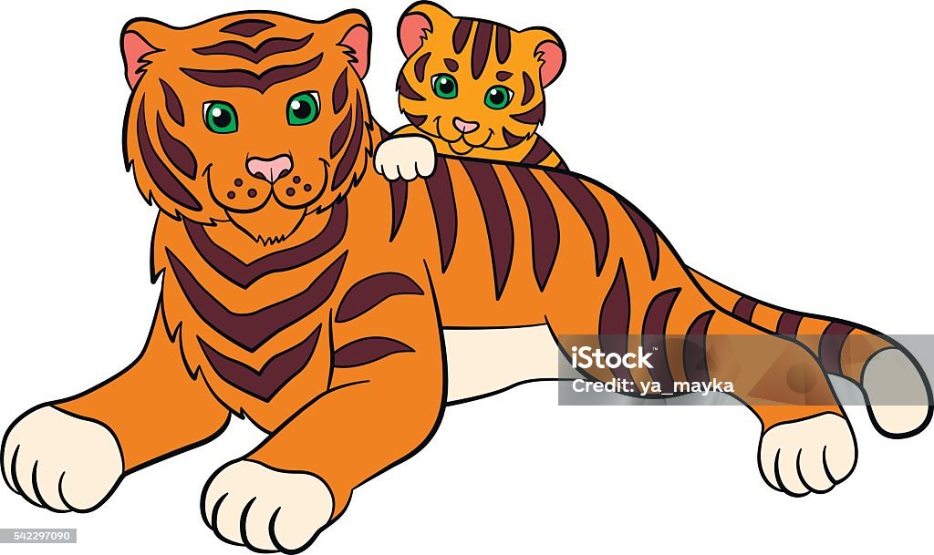 Cartoon Wild Animals For Kids Tiger Mother Tiger With Baby Stock  Illustration - Download Image Now - iStock