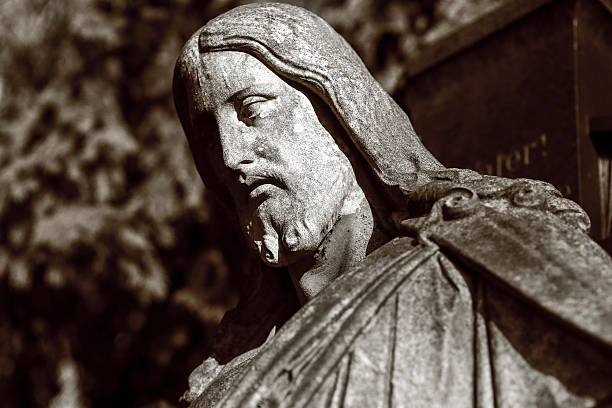 black and white shot of a jesus sculpture. Unknown artist of the 19th century