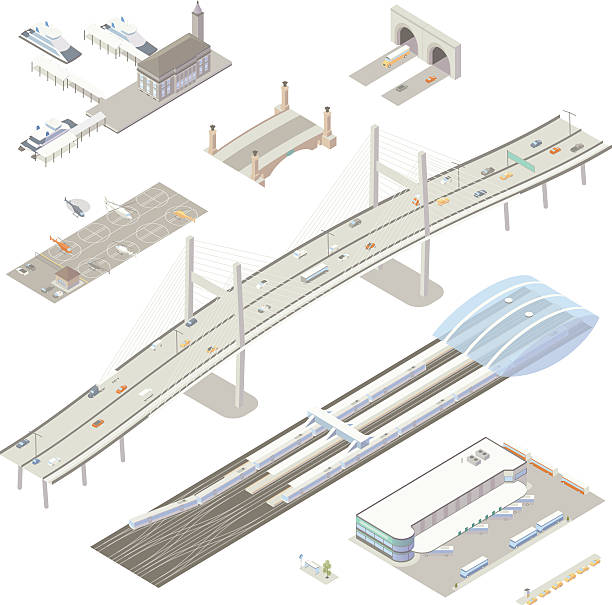 アイソメトリック交通機関構造 - ferry terminal点のイラスト素材／クリップアート素材／マンガ素材／アイコン素材