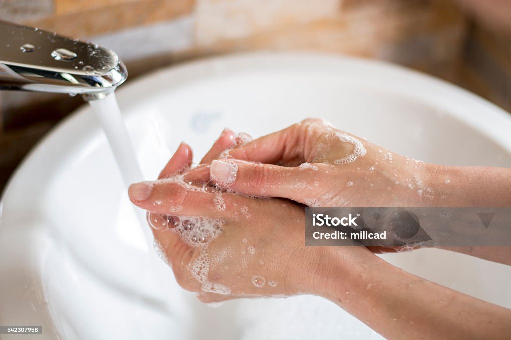 Closeup of hands with soap foam Closeup of hands with soapfoam Washing Stock Photo