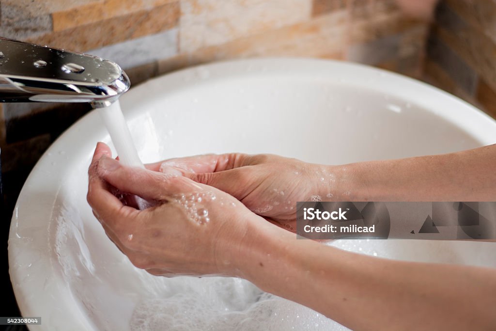 Washing hands - Closeup Bacterium Stock Photo