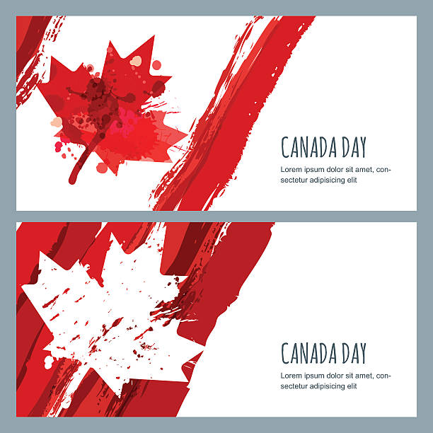 Vector watercolor banners and backgrounds. 1st of July Canada Day. Vector watercolor banners and backgrounds. 1st of July, Happy Canada Day. Watercolor hand drawn canadian flag with maple leaf. Design for greeting card, holiday banner, flyer, poster. canada day poster stock illustrations