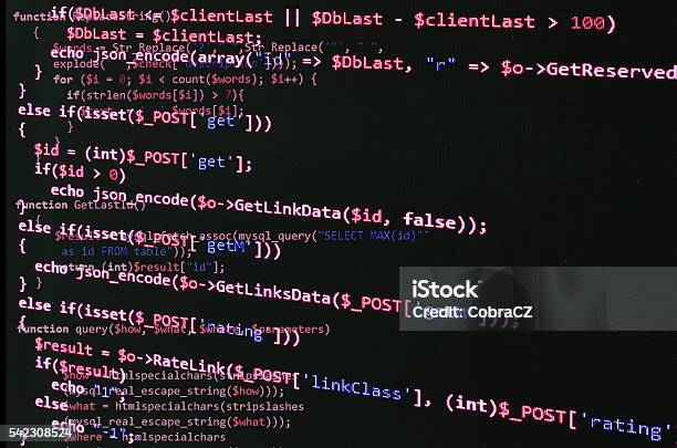 Programming Code On Black Screen Red Text Stock Photo - Download Image ...
