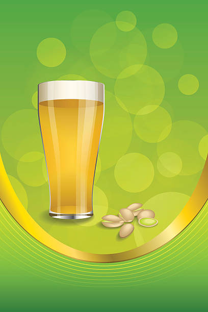 hintergrund grün getränk glas bier pistazien vertikale gold vektor-illustration - pistachio beer nuts nut backgrounds stock-grafiken, -clipart, -cartoons und -symbole
