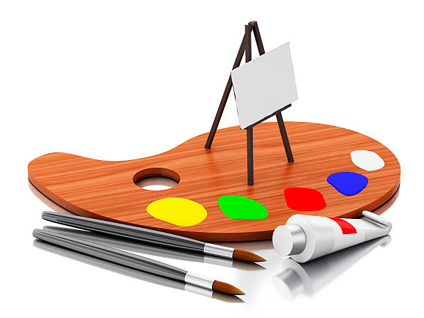 istock 3d Easel painting and color palette. 542312438
